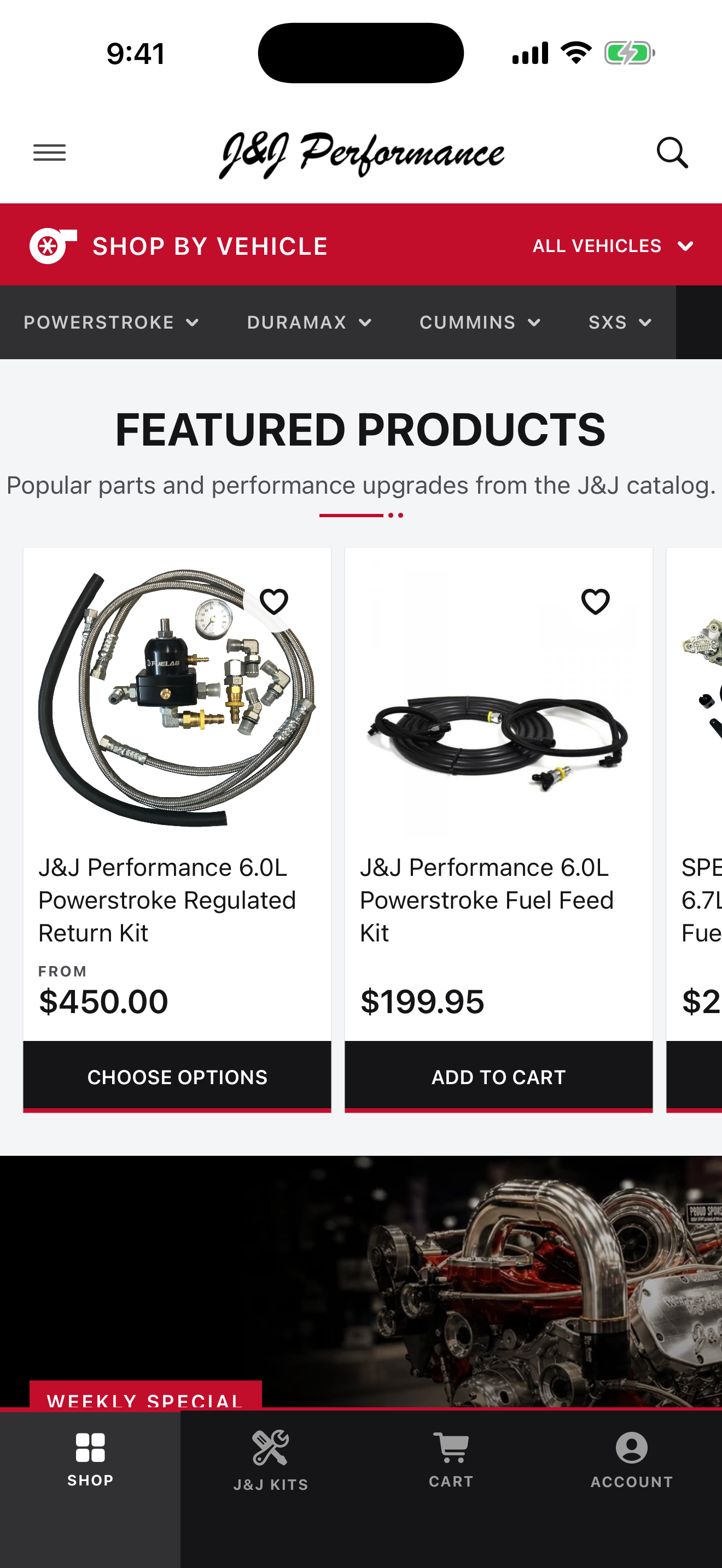 J&J Performance iOS — shop home screen
